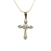 Paris Jewelry 18K Yellow Gold 4 ct Created Diamond Cross Stud Necklace Plated 18 inch
