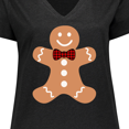 thumbnail image 4 of Inktastic Cute Gingerbread Man with Red Plaid Bowtie Women's Plus Size V-Neck T-Shirt, 4 of 5
