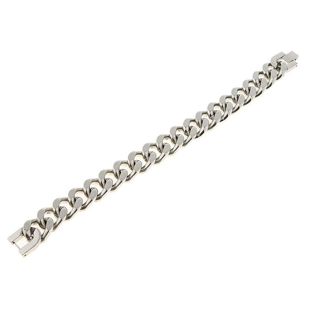 Pulsera de eslabones sólidos de acero inoxidable con cadena de eslabones cubanos Plata