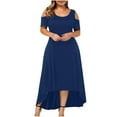 thumbnail image 2 of Brilliant Summer Dresses for Women Plus Size Plus Size Women Sexy Strapless Draw Back Short Sleeve Dress Holiday Party/Blue Clearance Clothes under $5.00, 2 of 5
