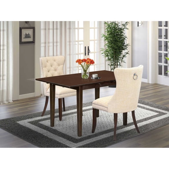 Modern Dining Table Set with 2 Parsons Chairs - Rectangle Kitchen Table, Mahogany Finish