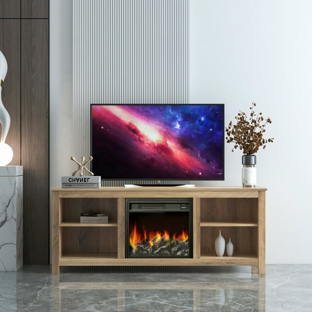 Tv Stand With Fireplace For 65 Inch Farmhouse Electric Cabinet 5 Brightness Adjustment And Remote Media Entertainment Center Television Console Table Storage Oak Com Tv Stand With Fireplace For 65 Inch, Tv Stand With Fireplace 65 Inch