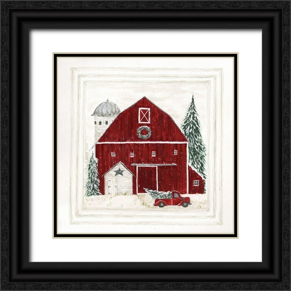 Shamp, Cindy 26x26 Black Ornate Wood Framed with Double Matting Museum Art Print Titled - Christmas at the Farm