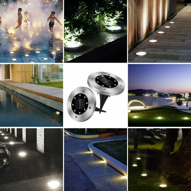 8 PACK Solar In Ground Lights Outdoor Buried Lamp Disk 8 LED Lawn