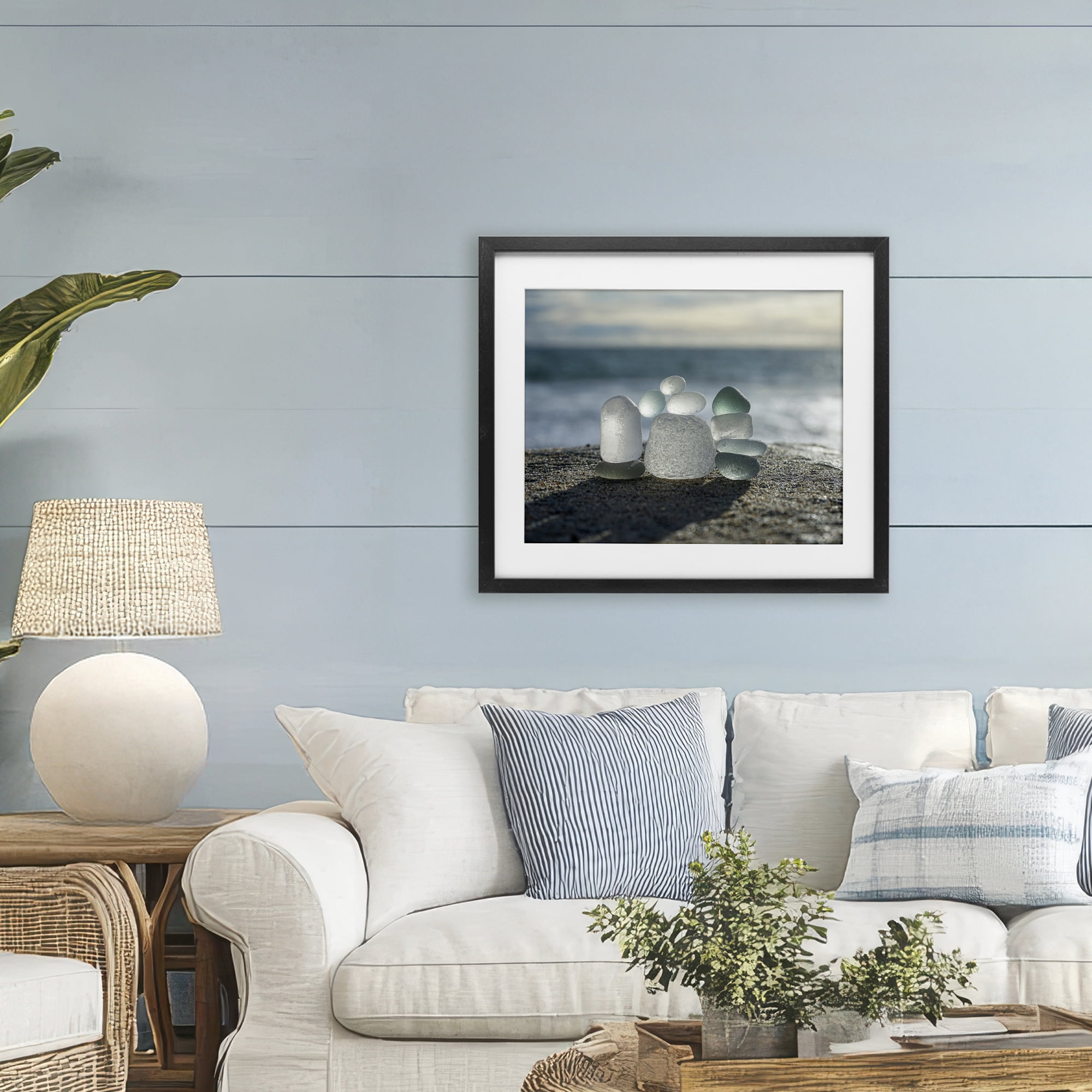 Stupell Industries Balancing Sea Glass Pebbles Black Framed Print Under Glass, design by LMarie Allen