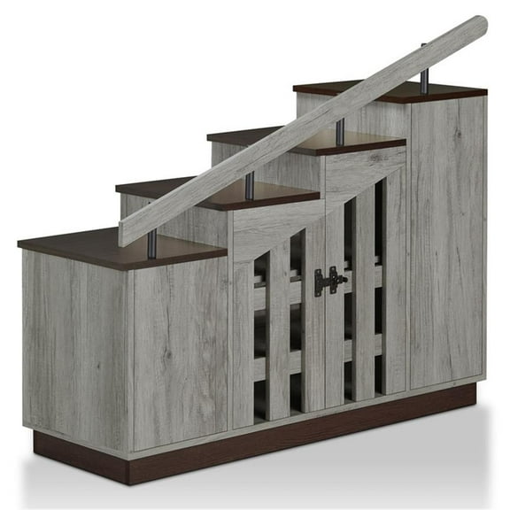 Bowery Hill Farmhouse Wood Staircase Shoe Cabinet in Vintage Gray Oak