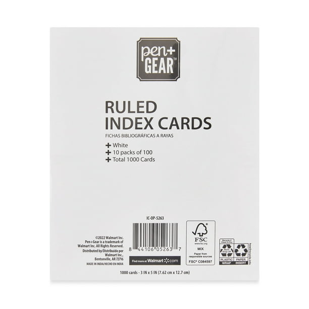 Pen+Gear Ruled Index Cards, White, 3" x 5", 10 Packs, 100 Count per