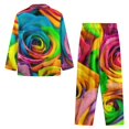 thumbnail image 4 of Renewold Breathable Daily Wear Nightwear Size M Skin Friendly Colorful Roses Button Down Pajama Women Loungewear 2 Pieces Thermal Long Sleeve Top & Pants Bottom Set of 2, 4 of 6
