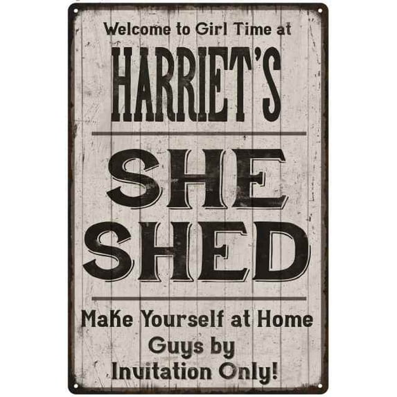 HARRIET'S She Shed Sign Lady Cave Gift 12 x 18 Matte Finish Metal 112180082319