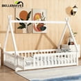 thumbnail image 2 of Bellemave Twin Size Floor Bed with Door, Teepee Tent Bed Beds, Twin Montessori Floor Bed with Guardrails, Wood House Bed with Slats, White, 2 of 8