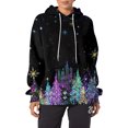 thumbnail image 4 of Women's Fashion Casual Hooded Loose Printed Long Sleeve Sweatshirt with Christmas Tree Print, Great for Holiday Outfits and Casual Look, Festive and Soft,Black,M, 4 of 5