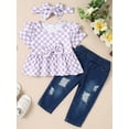 thumbnail image 4 of CARETOO Girl Clothes Outfits Toddler Baby Ruffle Sleeve Floral T-Shirt Tops Ripped Jeans Pants Set, 4 of 17