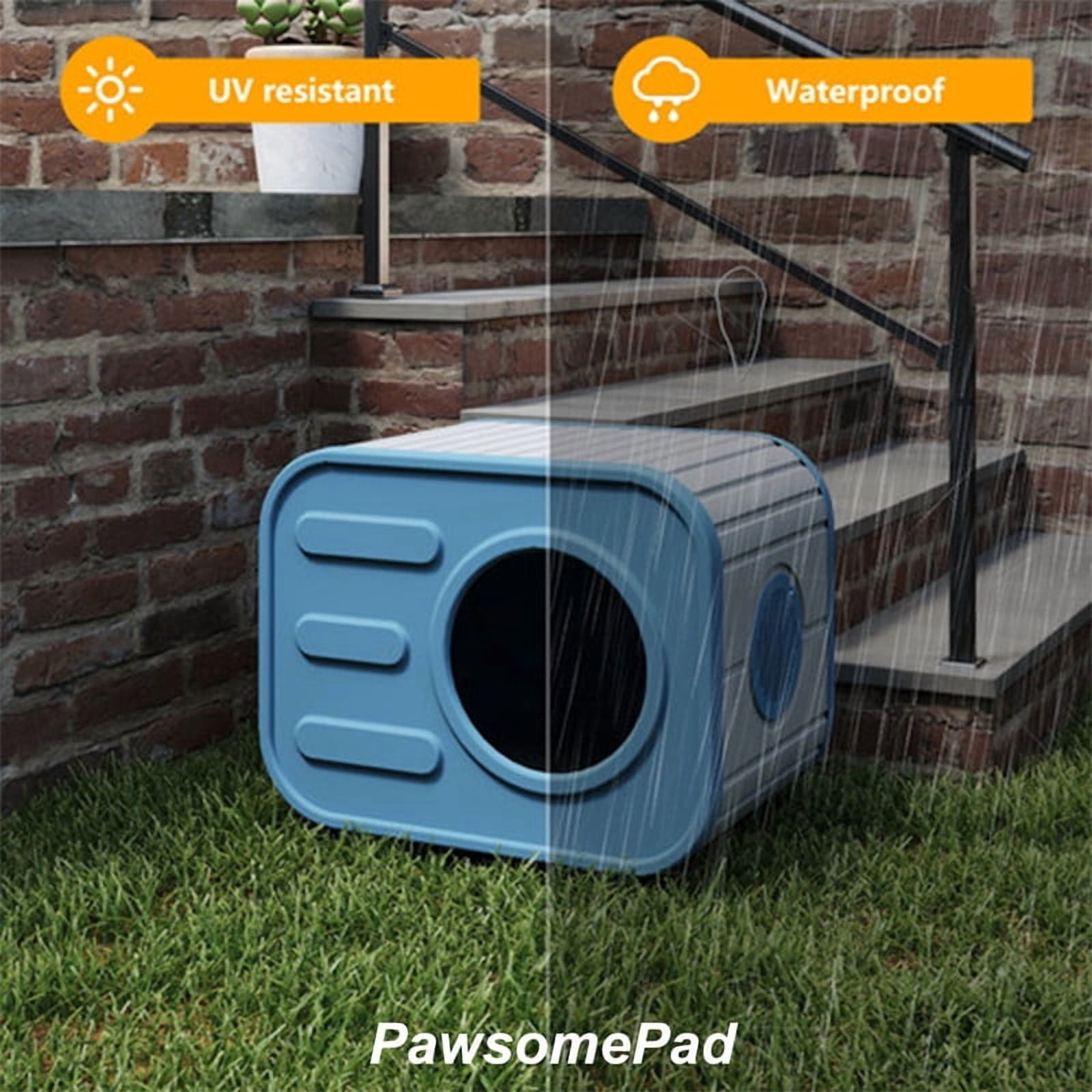 PawsomePad Outdoor Cat House, Weatherproof Resin Cat Shelter with Camera-Shaped Design for Bedroom, Yard, Patio, Blue