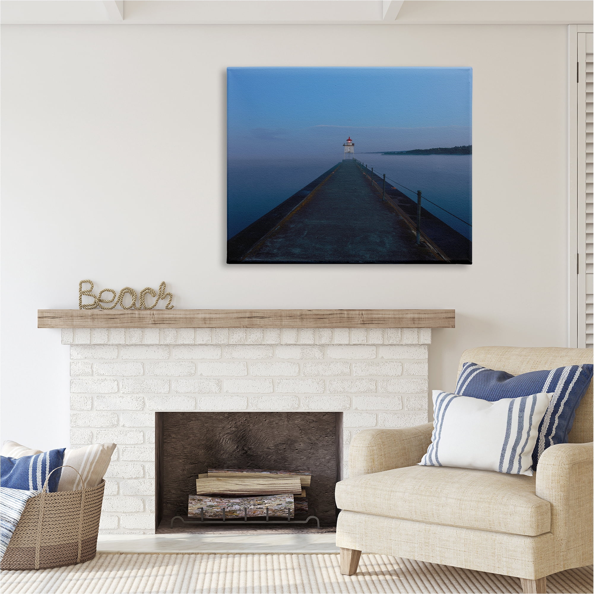 Stupell Industries Lighthouse at Night Landscape Photography Gallery Wrapped Canvas Art Print Wall Art, 48 x 36