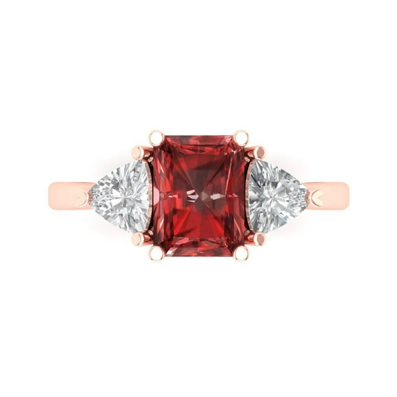 Clara Pucci 14K Rose Gold 2.82ct Garnet Three-Stone Ring for Women