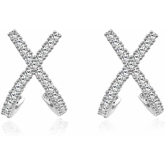 Solid 925 Sterling Silver CZ Cuff Piercing Stud Earrings Wraps for Women Teens X Criss Cross Cuff Earrings Huggie Hoops