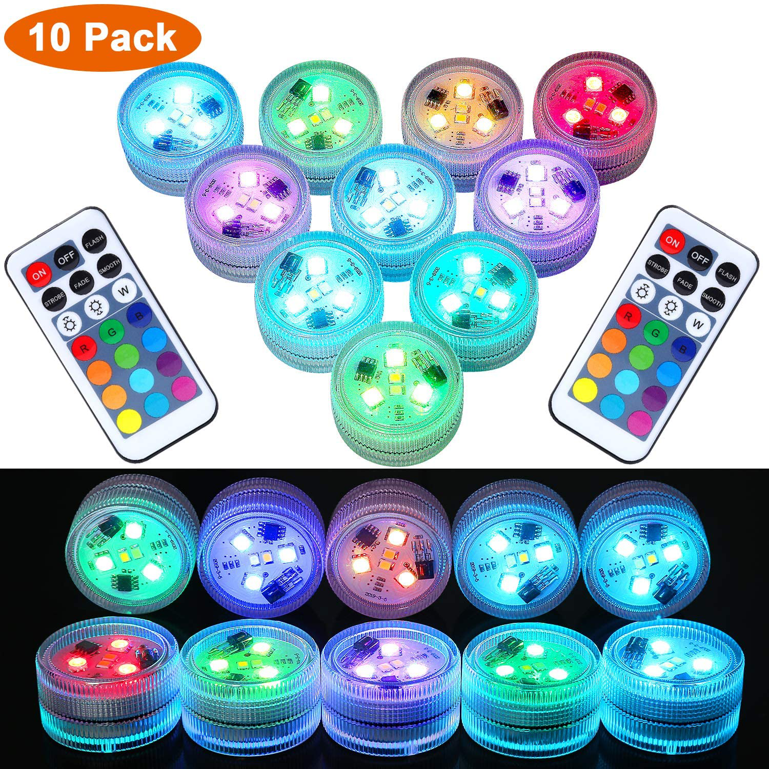 2019 Underwater Waterproof Pad Battery Operated Submersible Led Lights Remote 