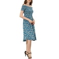 thumbnail image 4 of INSPIRE CHIC Women's Summer Boho Floral Print Off Shoulder High Split Long a Line Dress, 4 of 5