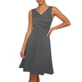 thumbnail image 5 of Einccm Women's Sleeveless V Neck Ruched Drawstring Mini Dress Solid Color Bodycon Wrap Style for Casual Summer Wear, Date Night, Parties and Weekend Outfits, 5 of 7