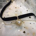 thumbnail image 2 of Vintage negro terciopelo gargantilla collar cadena delicada oro amor perla, 2 of 5