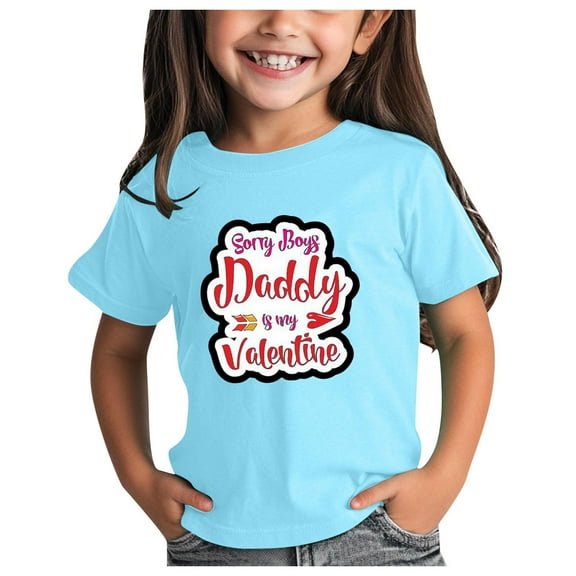 Tkrady Toddler Girls Shirts Valentine's Day New Round Neck Short Sleeve Cute Shirts Tops, Sizes 1-12 Years