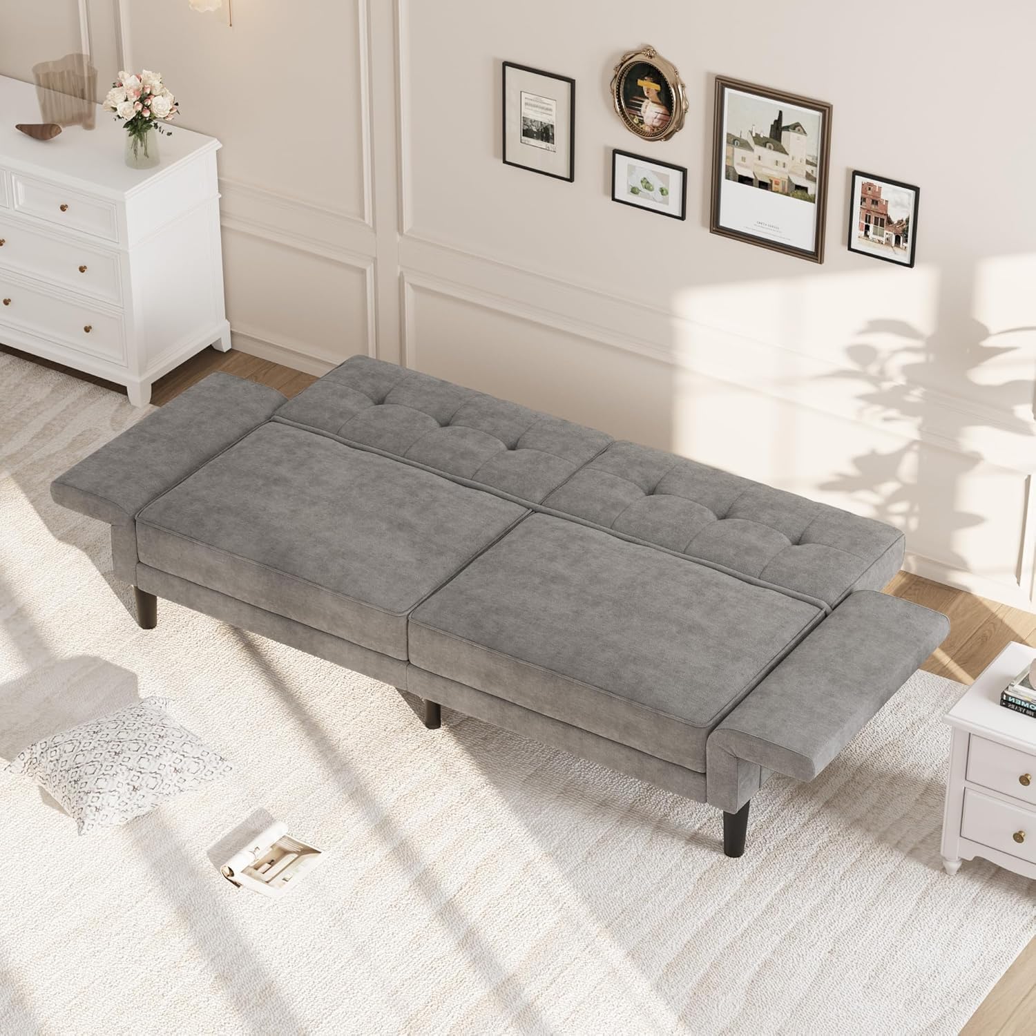 Luku 89" Convertible Futon Sofa Bed, Deep Seat Sleeper Couch with Adjustable Backrest & Armrests