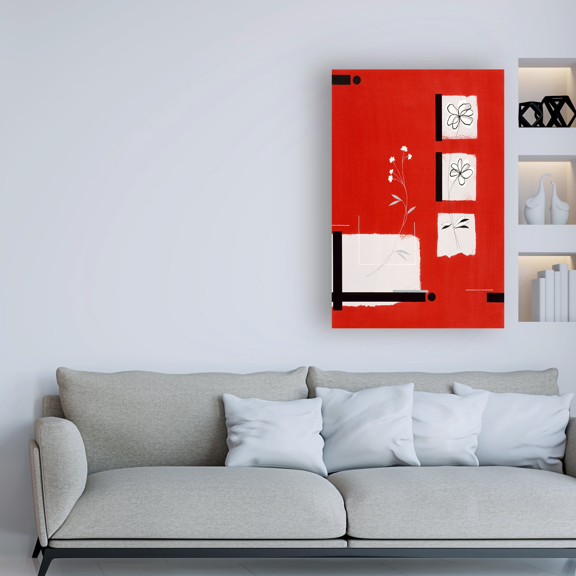 Trademark Fine Art 'Flowers On Red Background' Canvas Art by Pablo Esteban