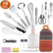 19Pcs Camping Cooking Utensil Kit, iMounTEK Travel Organizer Grill Accessories Portable Picnic Cookware Outdoor Kitchen Equipment Gear Campfire Barbecue Appliances with Storage Bag