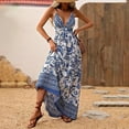thumbnail image 2 of ZEHJUHAN Women's Deep V-Neck Strappy Floral Print Backless Maxi Dress, A-Line Summer Vacation Dress Blue，S, 2 of 7