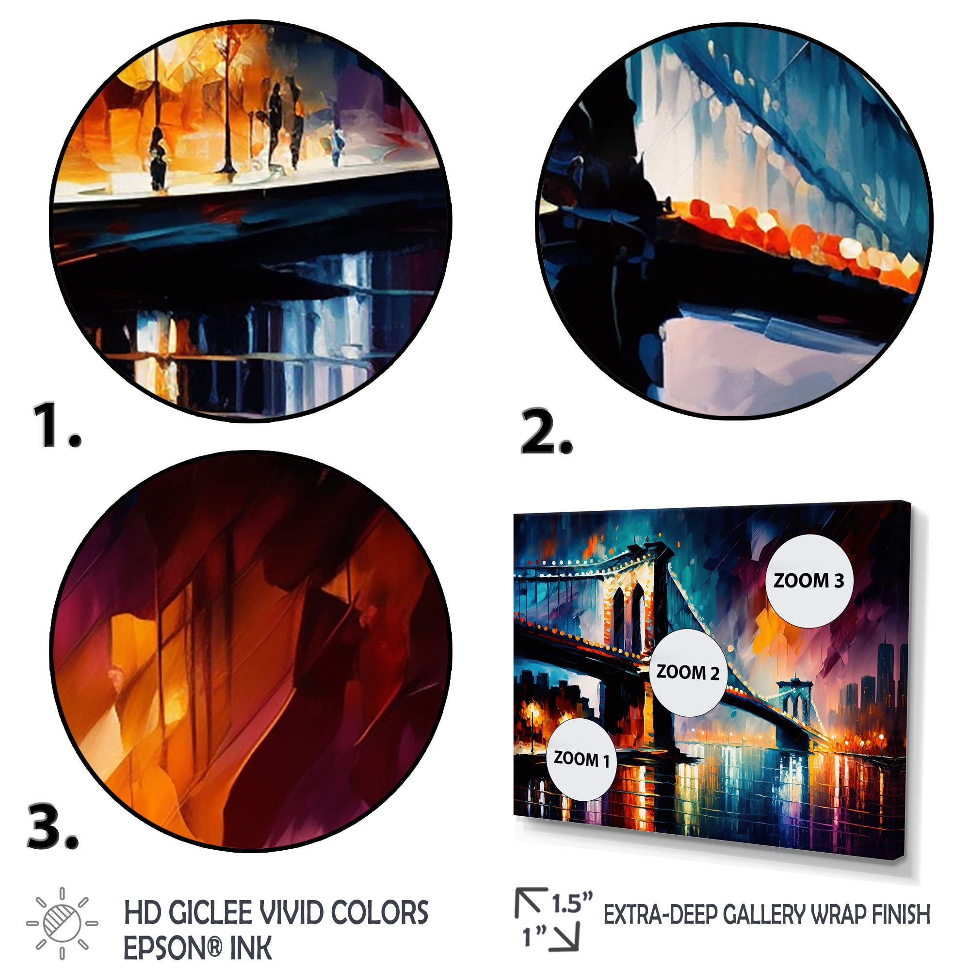 Designart Colorful Brooklyn Bridge Canvas Wall Art