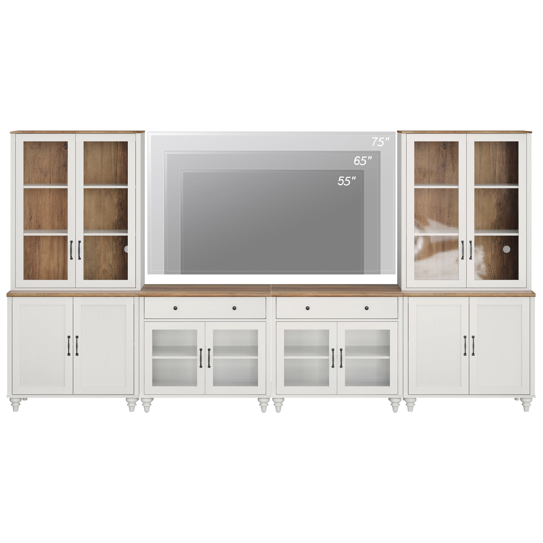 Large TV Stand with Bookshelves for TVs up to 75", White