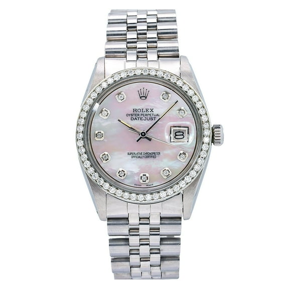 Pre-Owned Rolex Datejust 1603 36MM White Mother of Pearl Diamond Dial With 1.10 CT Diamonds