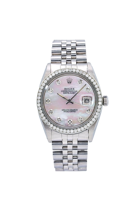 Pre-Owned Rolex Datejust 36MM 1601 Mother of Pearl Diamond Dial Diamond Bezel Stainless Steel Jubilee Bracelet 1.1ct
