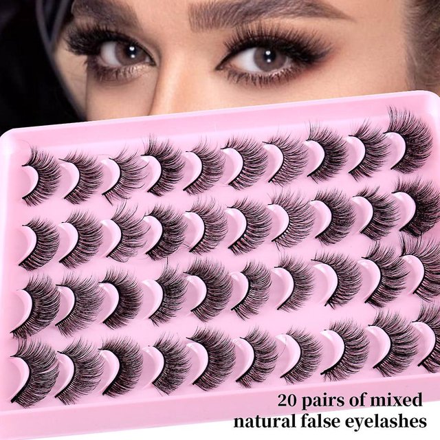 Pestañas postizas Aspecto natural 20 pares Tira esponjosa D Curl Paquete de pestañas postizas Volumen mixto Pestañas Paquete múltiple