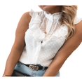 thumbnail image 4 of Women Sleeveless Top Blouse Dot Ruffle Hem Button Chest Blouse, 4 of 6