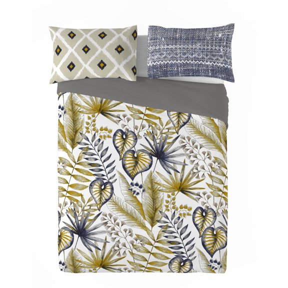 Ensemble de housse de couette 3 pièces Tel Aviv de Gouchee Home – Literie à imprimé feuilles tropicales, coton réversible vert menthe