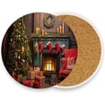 thumbnail image 2 of Christmas Fireplace Coasters Absorbent Moisture Non-Slip Drink Coaster Ceramic Stone with Cork Base Desktop Protection Prevent Furniture Damage 4PCS Home Decor, 2 of 6