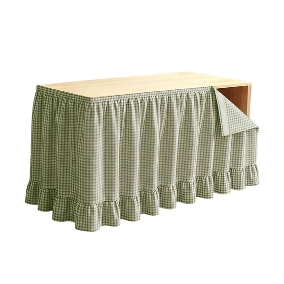 XINGAG Elastic Gathered Gingham Check Desk Skirt For Teacher Desk,Sweet Ruffled Desk Decor For Home Party Festival Events,Convenient Open Side Table Skirt For School Teaching Space Decoration