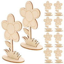 12 Pcs Unfinished Flower Cutouts Wooden Flowers with Stems Rod Dowel Child