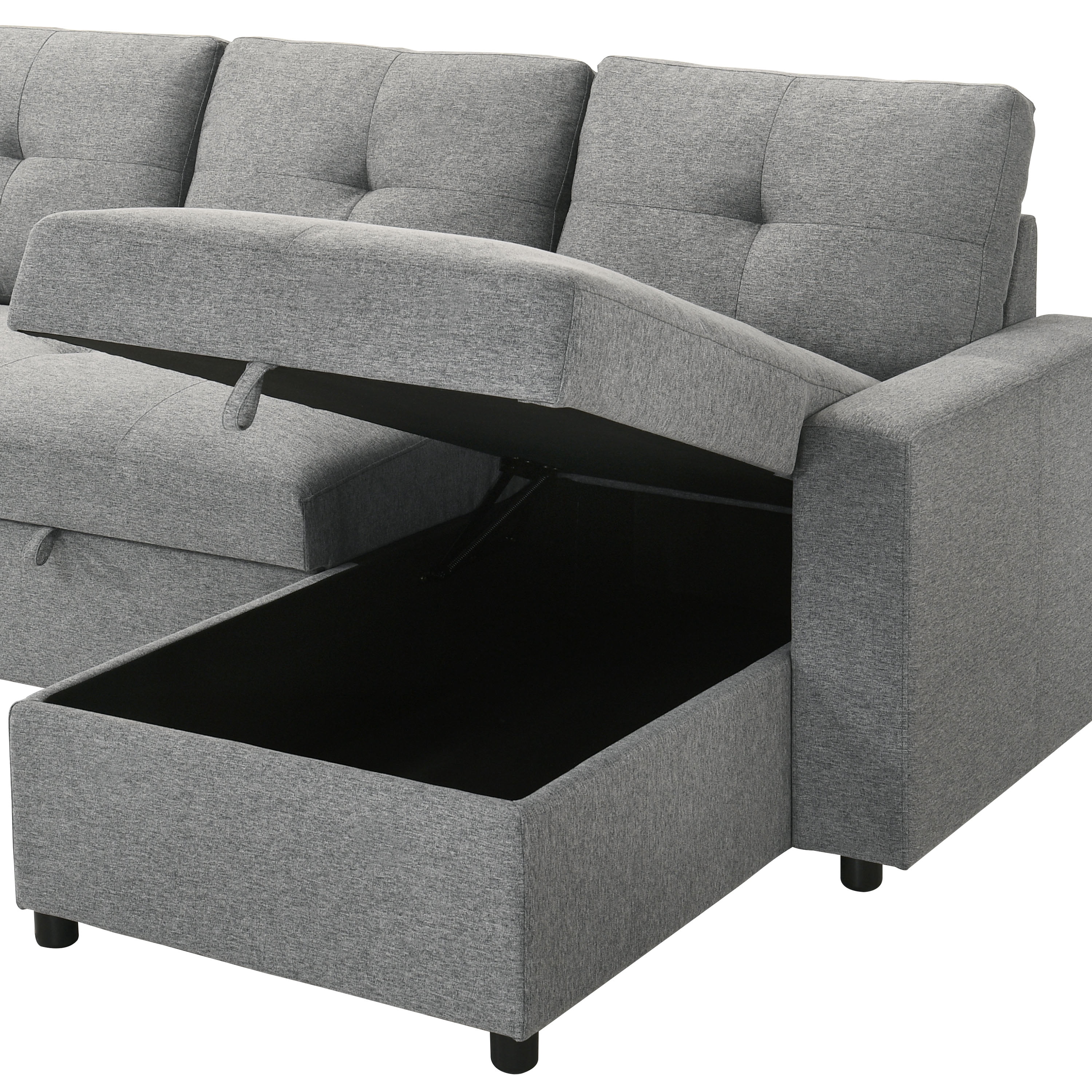Furniture of America Jovi Modern Fabric L-Shaped Sectional Sofa with Pull Out and Storage Under Chaise, Gray