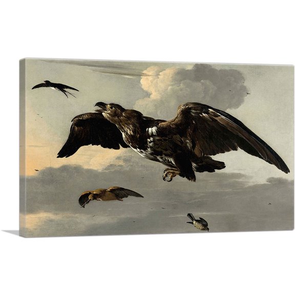 ARTCANVAS An Eagle and a Swallow in Flight Canvas Art Print by Melchior d-Hondecoeter - Size: 26" x 18" (0.75" Deep)