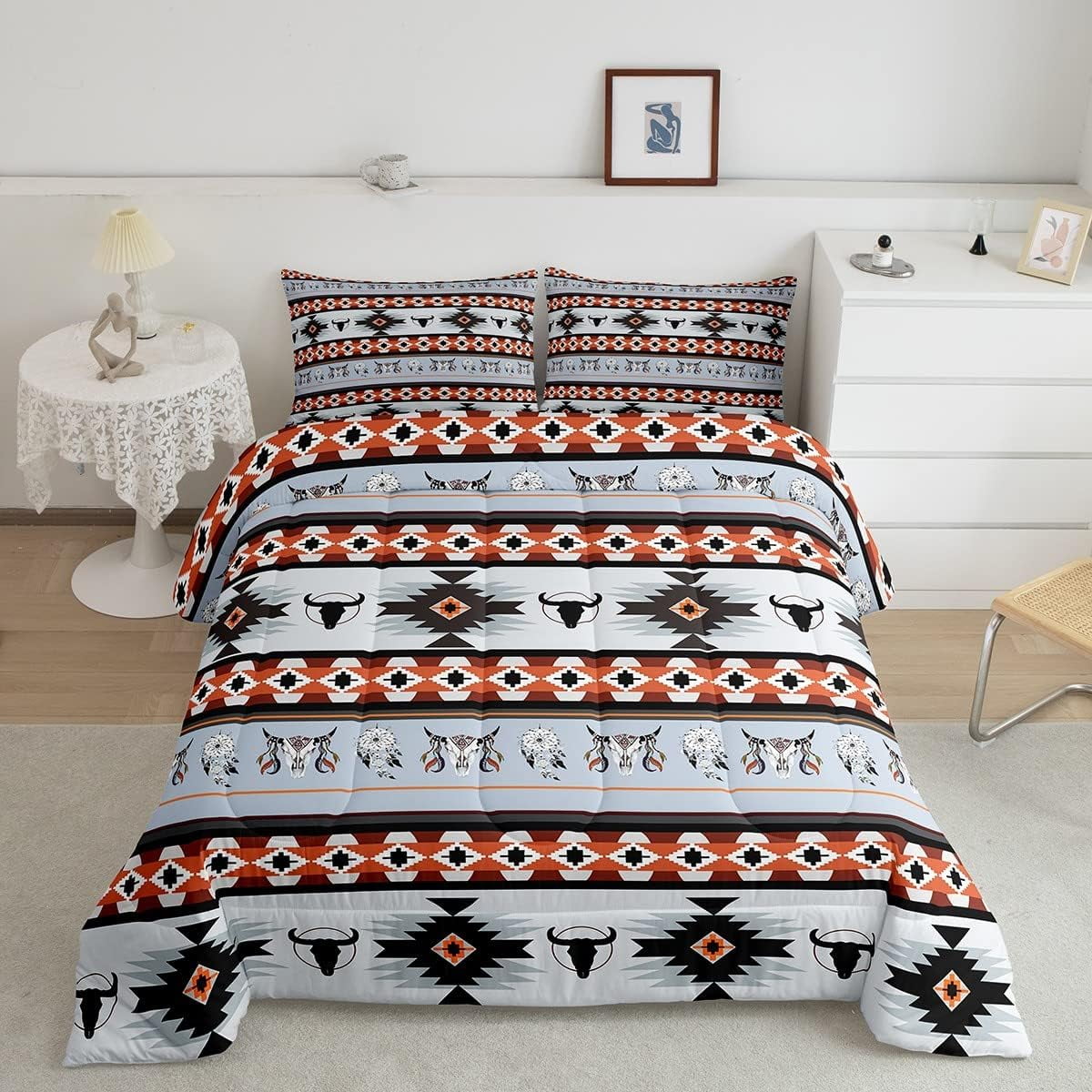 YST Aztec Bedding Set Queen,Southwestern Comforter Set Exotic Bull