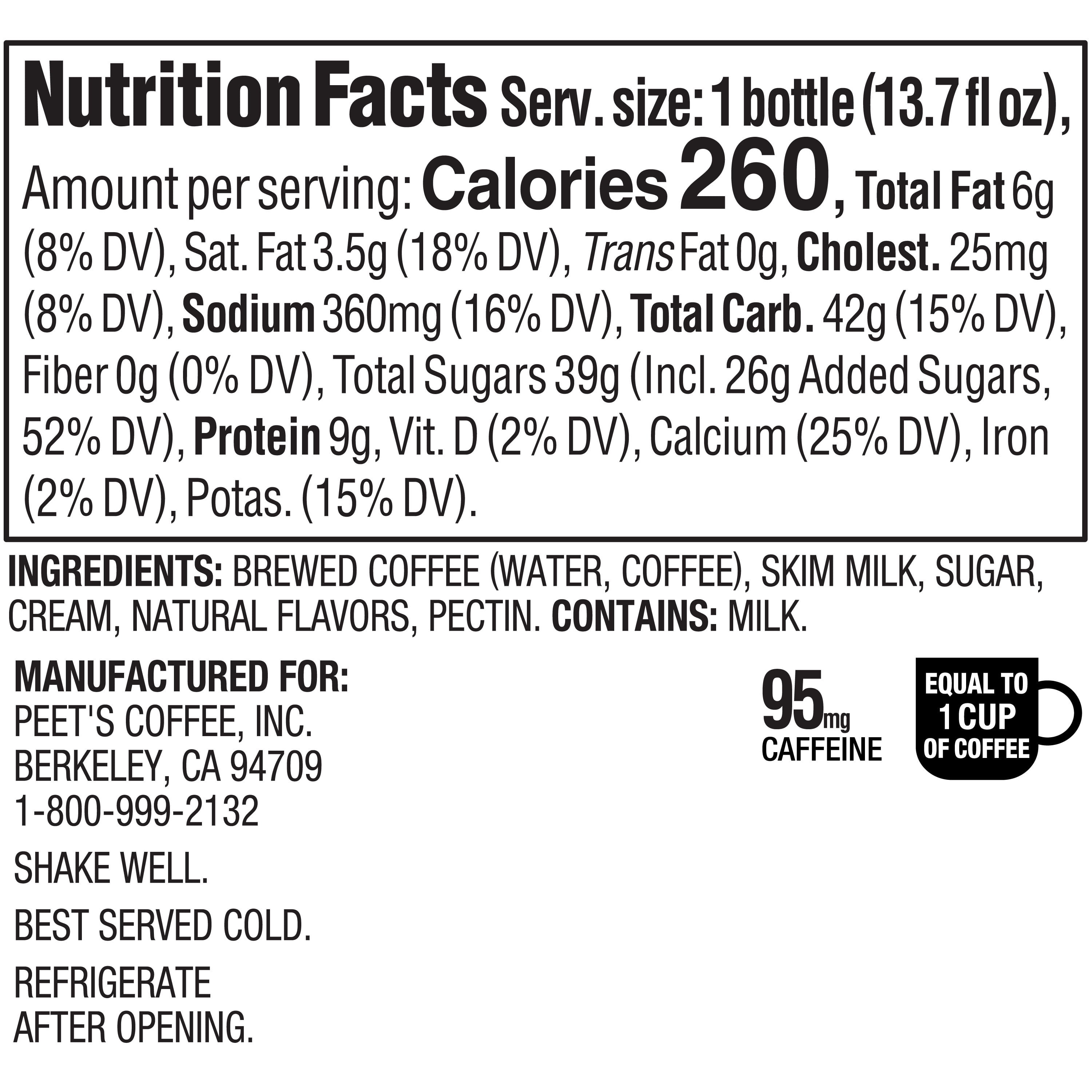 Peet's Vanilla Cream, Blended Iced Coffee, 13.7 fl oz, Glass Bottle