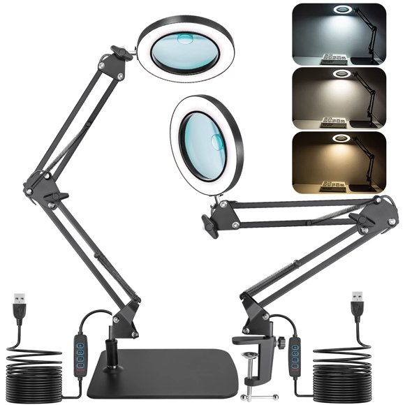 Lámpara de aumento BAISHUN 15X 10X con LED, base y pinza USB