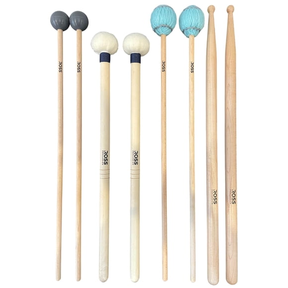 ROSS Percussion Intermediate Drum Mallet Set:General Timpani, SD2 Drumsticks, Medium Keyboard Mallets, Xylophone Rubber Mallets