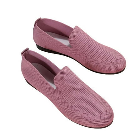 Slip On Shoes for Women Comfort Fall Loafers Comfortable Dressy Flats Clearance Female Solid Color Round-Toe Flats Shoes Lightweight Soft Sneakers Casual Shoe Pink 9.5