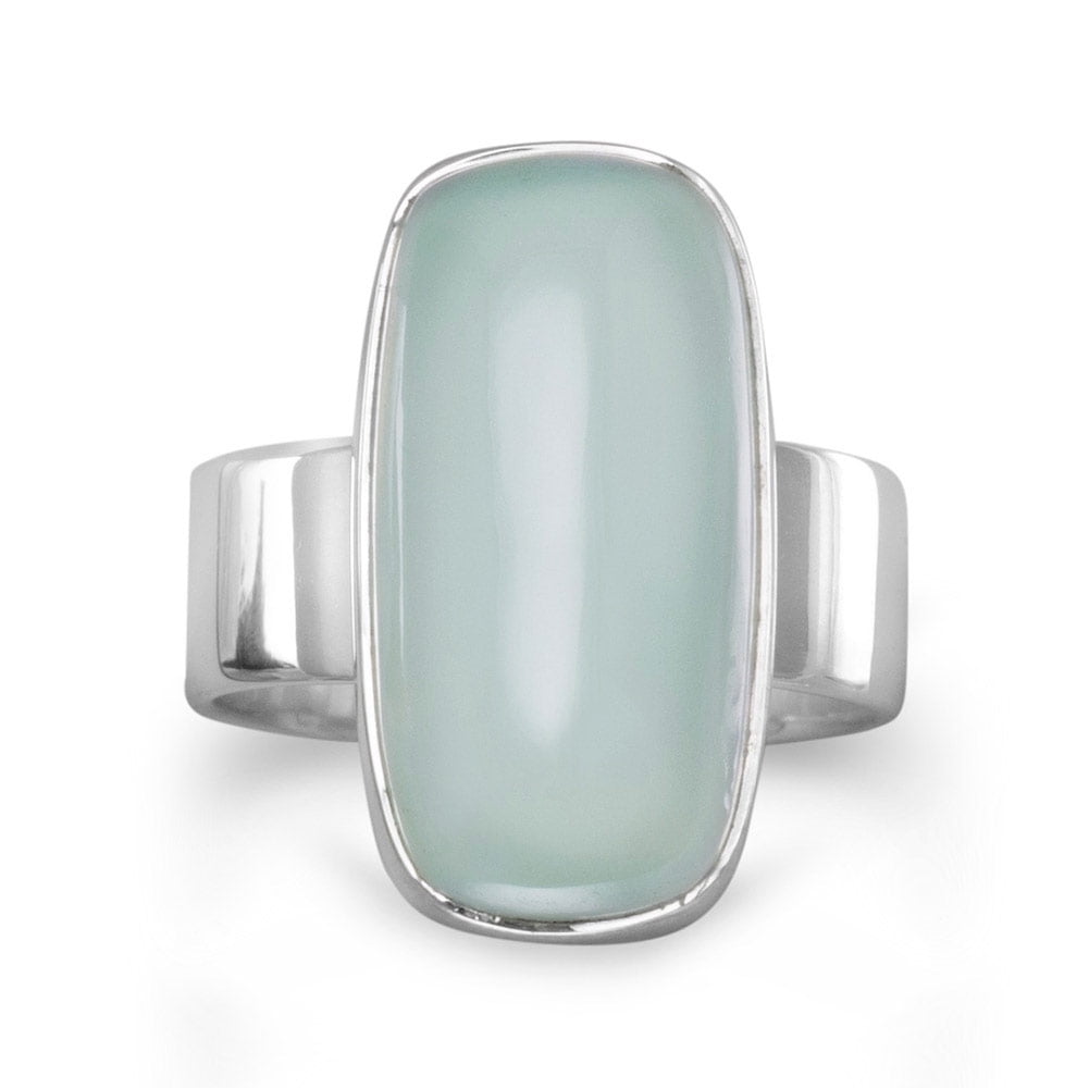 Sterling Silver 19.5mmx10mm Oval Sea Green Chalcedony Ring Ring Size: 6 to 9 by Jewelryweb