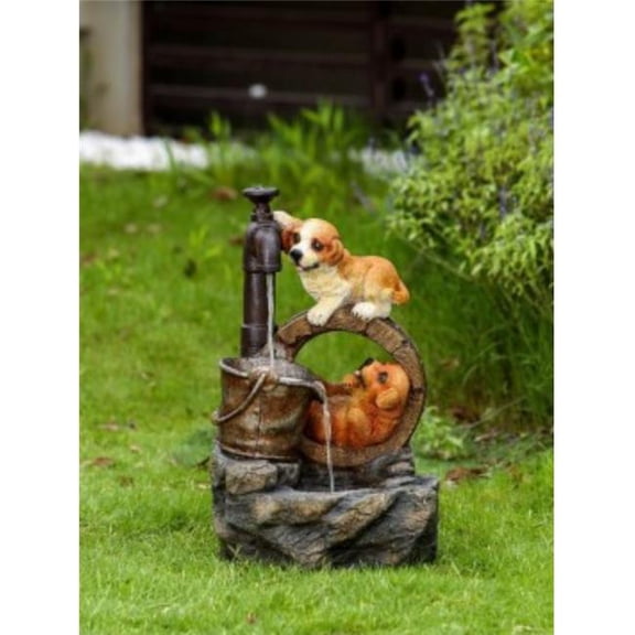 Playing Dogs Fountain with LED Light