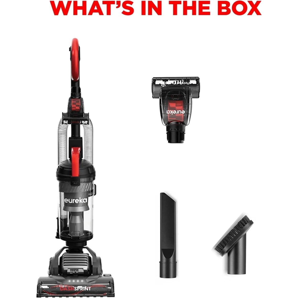 Eureka Dash-Sprint Upright Vacuum, Dual Motor, Lightweight, Pet Turbo, LED Headlights, Black and Red, NEU610