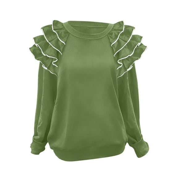 cocolona Womens Sweatshirt Ruffle long Sleeve Crew Neck Shirts Fall Fashion Pullover Tops Dressy Casual Blouses Christmas Gifts
